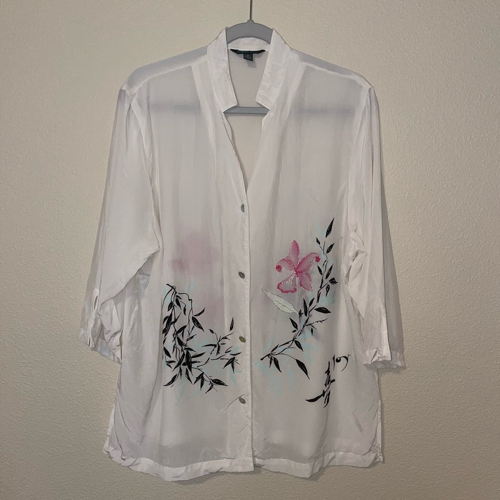 What if ..? 100% silk white-cream tone button down blouse - Picture 5 of 16